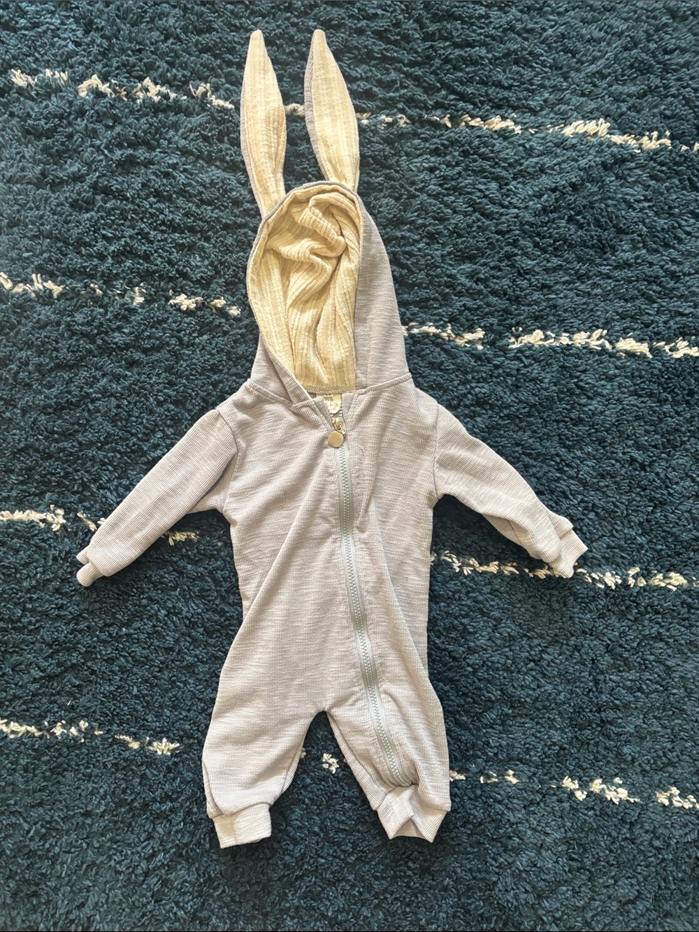 Carter's Light Gray Bunny-Ear Hooded One-Piece